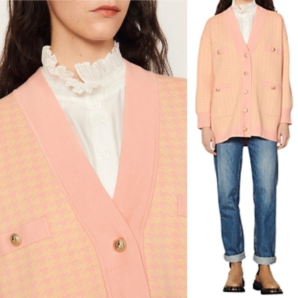 SANDRO Oversized Houndstooth Cardigan, Size 1 (Small), NWT - Picture 6 of 7
